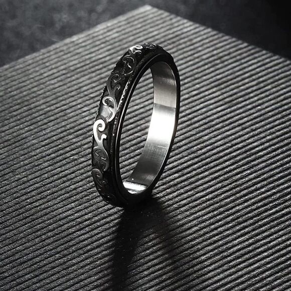 316L Stainless Silver Thin Ocean Wave Fidget Anxiety Stress Relieving Spin Ring - Picture 2 of 5